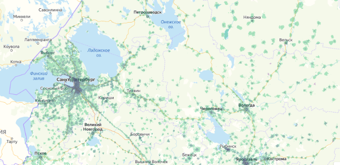 Зона покрытия МТС на карте Хабаровск 